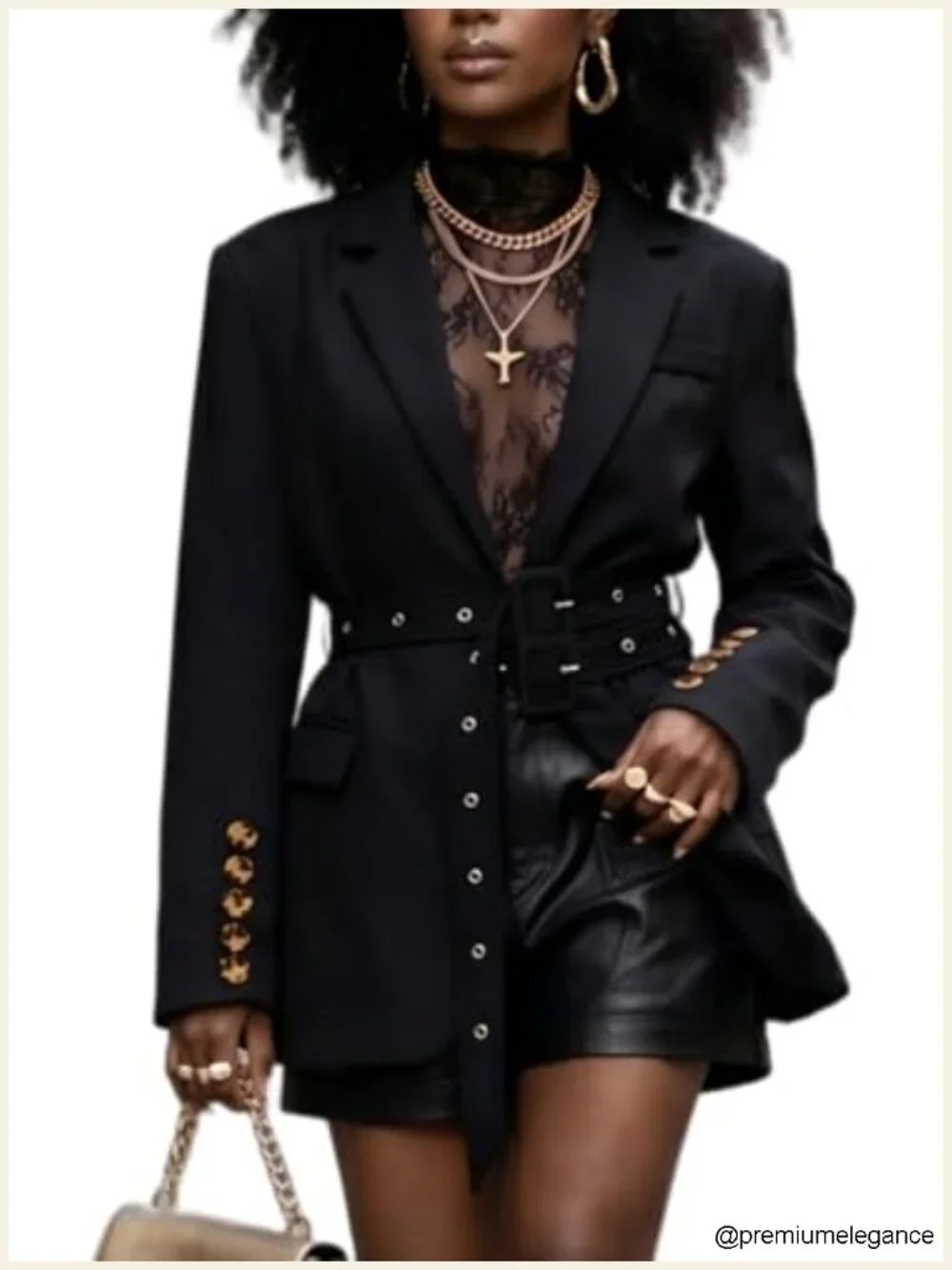 Oversize Long Sleeve Business Casual Blazer with Belt for Women Work Suit Jacket
